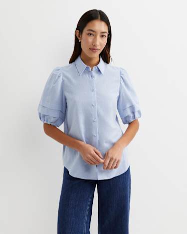 Lillian Lantern Sleeve Blouse in PALE BLUE