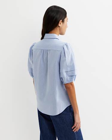 Lillian Lantern Sleeve Blouse in PALE BLUE