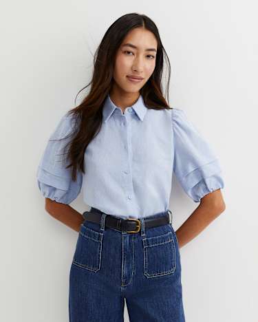 Lillian Lantern Sleeve Blouse in PALE BLUE