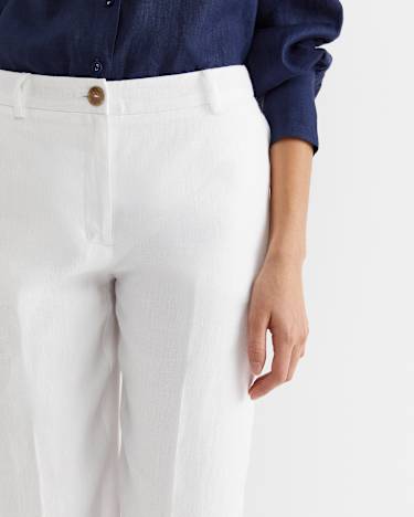 Freya Straight Linen Pant in WHITE