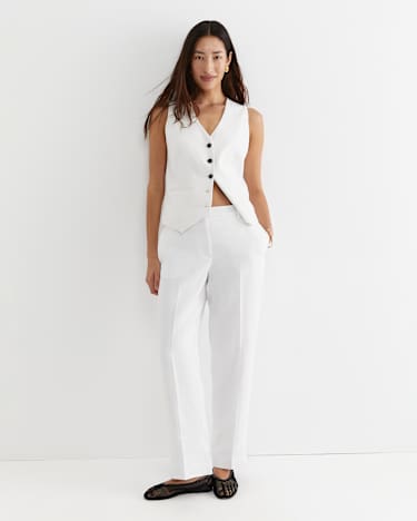 Freya Straight Linen Pant in WHITE