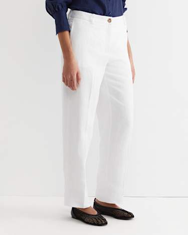 Freya Straight Linen Pant in WHITE