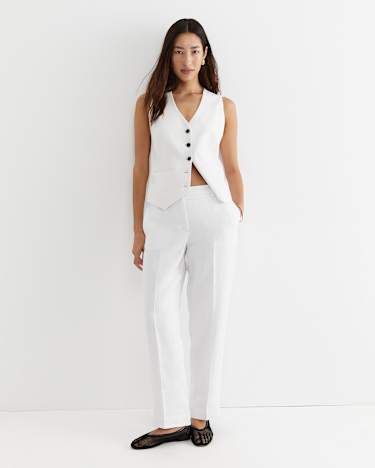 Freya Straight Linen Pant in WHITE