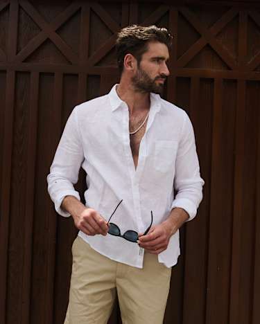 Long Sleeve Linen Shirt in WHITE