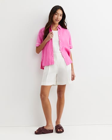 Lulu Blanket Stitch Linen Shirt in STRAWBERRY