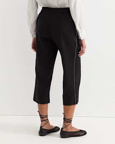 Rosa Bead Trim Crop Linen Pant in BLACK