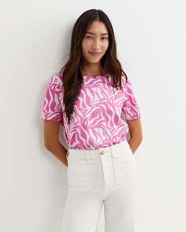 Zola Short Sleeve Mercerised Tee in PINK/WHITE