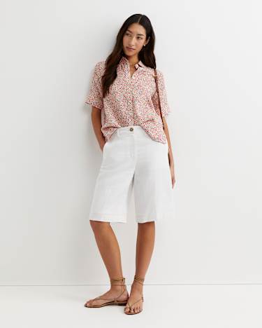 Phoebe Short Sleeve Liberty Linen Shirt in RED MULTI