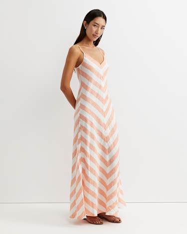 Callie Stripe Slip Dress in ORANGE/WHITE