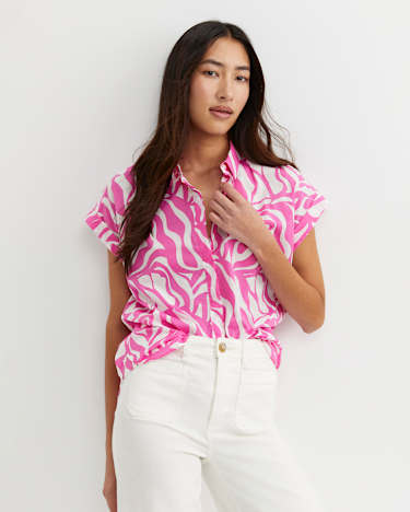 Zola Short Sleeve Lily Voile Shirt in PINK/WHITE