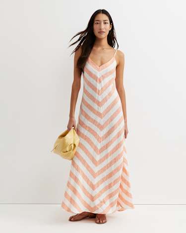Callie Stripe Slip Dress in ORANGE/WHITE