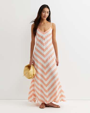 Callie Stripe Slip Dress in ORANGE/WHITE