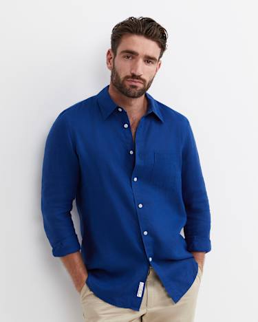 Long Sleeve Linen Shirt in LAPIS