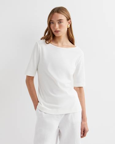 Heidi Boat Neck Half Sleeve Tee in WHITE