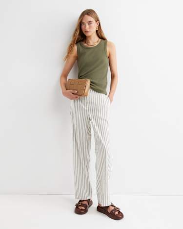 Rosa Wide Leg Linen Pant in WHITE/KHAKI