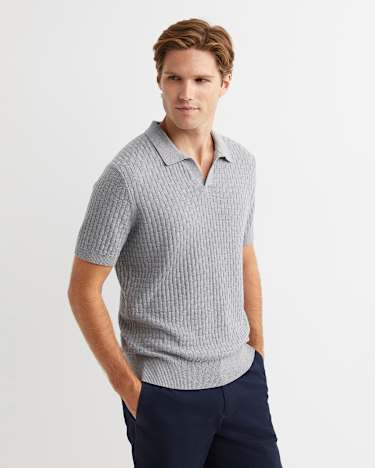 Bryant Knitted Polo in GREY MELANGE