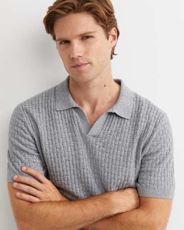 Bryant Knitted Polo in GREY MELANGE