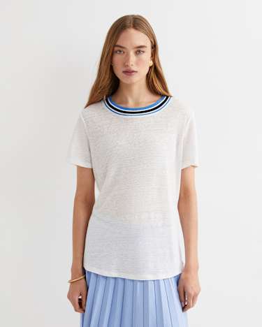 Tonia Rib Neck Short Sleeve Tee in WHITE/MULTI