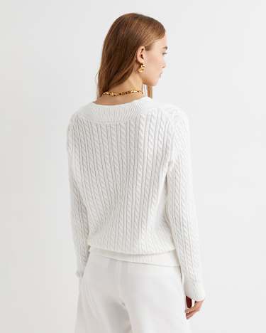 Elka Varsity Cable Sweater in WINTER WHITE