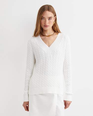 Elka Varsity Cable Sweater in WINTER WHITE