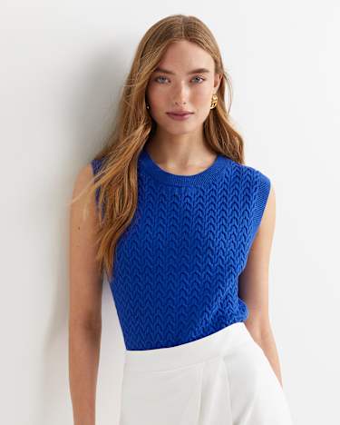 Elka Cable Cropped Vest in SORRENTO BLUE