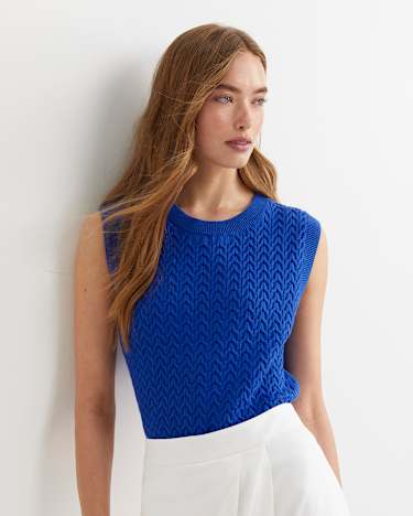 Elka Cable Cropped Vest in SORRENTO BLUE