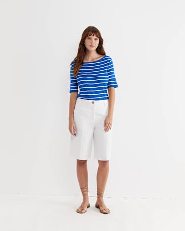 Heidi Boat Neck Half Sleeve Tee in BLUE/WHITE