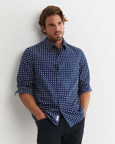 William Long Sleeve Print Shirt in NAVY