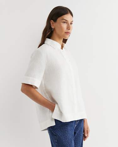 Lulu Short Sleeve Linen Shirt in WHITE