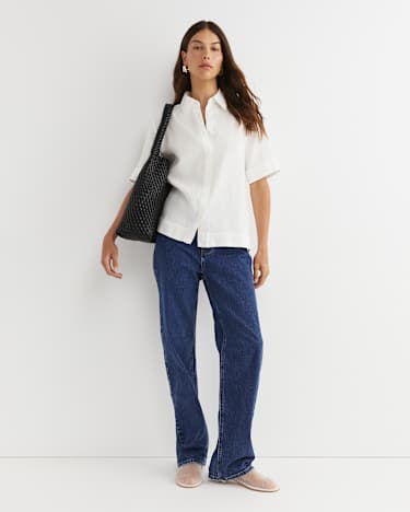 Lulu Short Sleeve Linen Shirt in WHITE