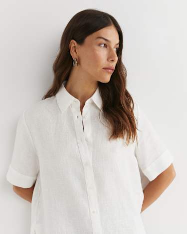 Lulu Short Sleeve Linen Shirt in WHITE