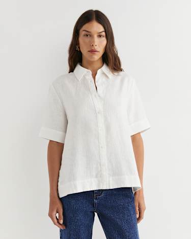 Lulu Short Sleeve Linen Shirt in WHITE