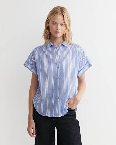 Lacey Ladder Stitch Shirt in BLUE MULTI