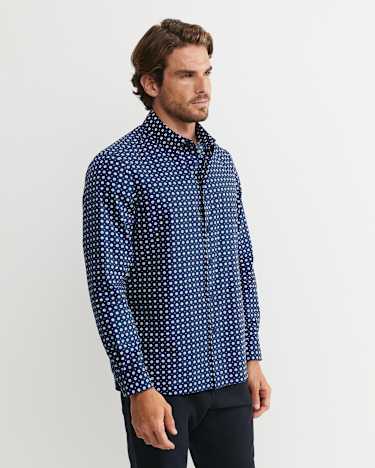 William Long Sleeve Print Shirt in NAVY