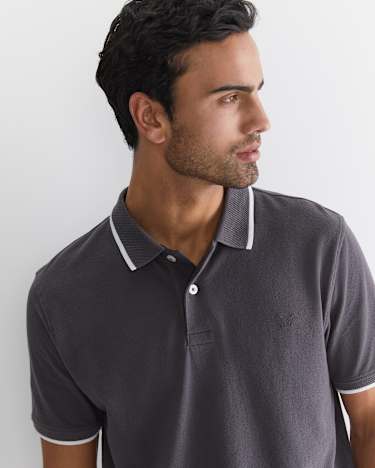SC Tipped Pique Polo in CHARCOAL