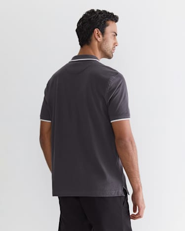 SC Tipped Pique Polo in CHARCOAL