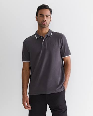 SC Tipped Pique Polo in CHARCOAL