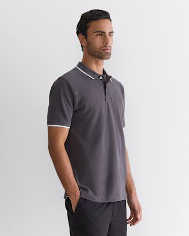 SC Tipped Pique Polo in CHARCOAL