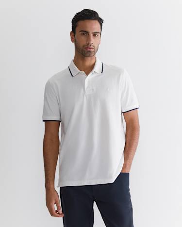 SC Tipped Pique Polo in WHITE