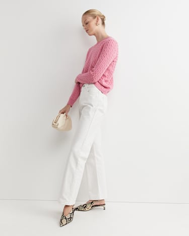 Merino Wool Baby Cable Sweater in ROSEBERRY