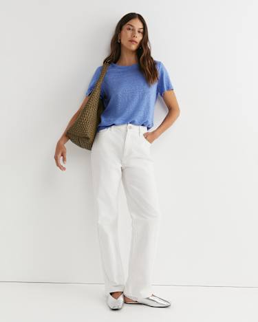 Tonia Crew Neck Linen Tee in BELLE BLUE
