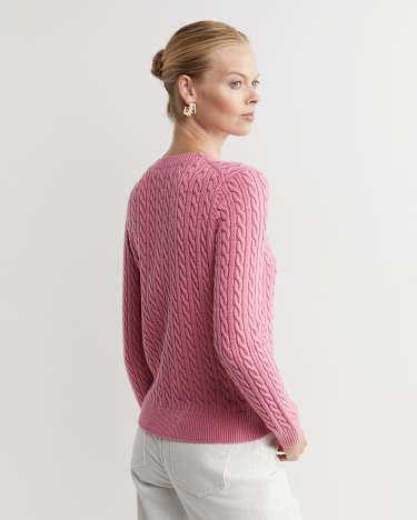 Merino Wool Baby Cable Sweater in ROSEBERRY