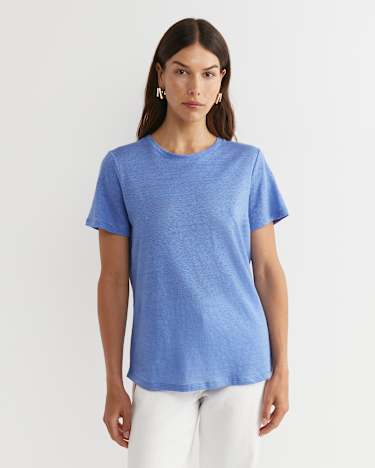 Tonia Crew Neck Linen Tee in BELLE BLUE