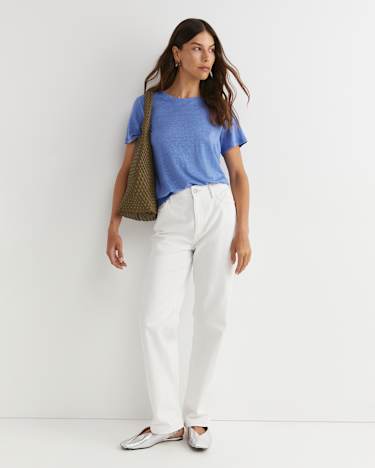 Tonia Crew Neck Linen Tee in BELLE BLUE