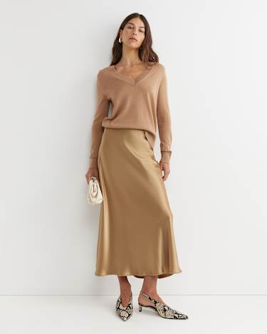Charlotte Bias Slip Skirt in LATTE