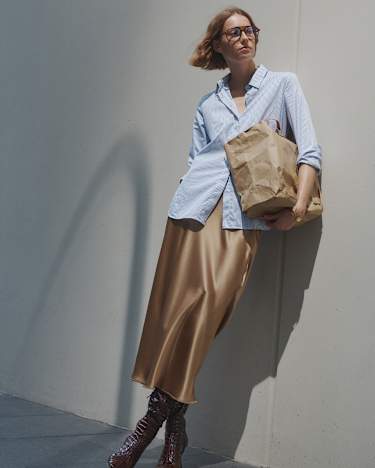 Charlotte Bias Slip Skirt in LATTE