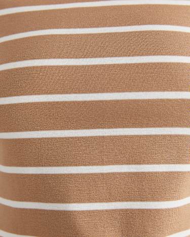 Heidi Long Sleeve Rib Tee in TAN/WHITE