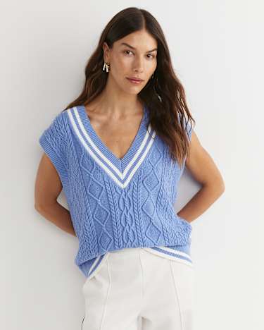 Elka Cable V-Neck Vest in BELLE BLUE