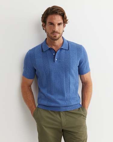 Luka Short Sleeve Knit Polo in SMOKE BLUE