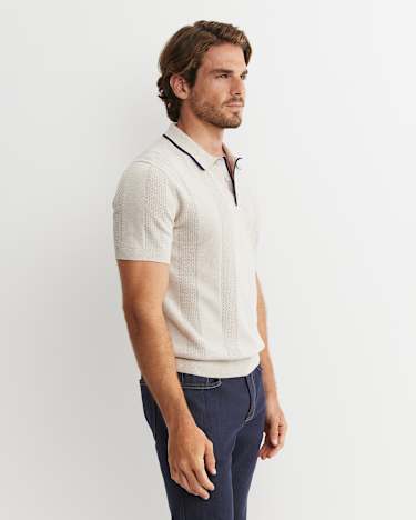 Luka Short Sleeve Knit Polo in NATURAL